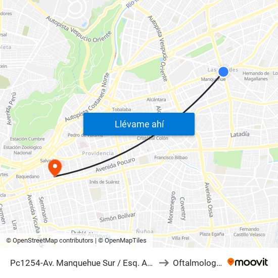Pc1254-Av. Manquehue Sur / Esq. Avenida Apoquindo to Oftalmología / Uto map
