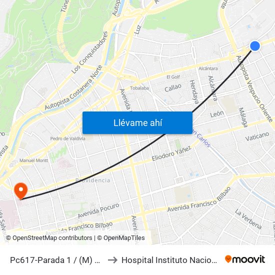 Pc617-Parada 1 / (M) Escuela Militar to Hospital Instituto Nacional De Geriatría map