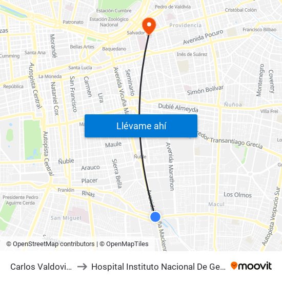 Carlos Valdovinos to Hospital Instituto Nacional De Geriatría map