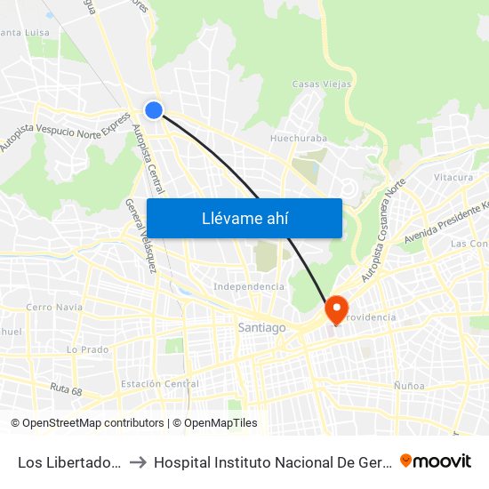 Los Libertadores to Hospital Instituto Nacional De Geriatría map