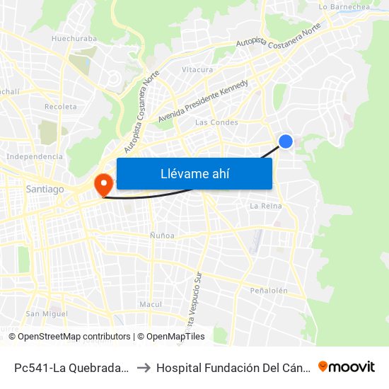 Pc541-La Quebrada / Esq. Av. Paul Harris to Hospital Fundación Del Cáncer Arturo López Pérez Falp map