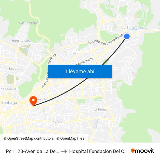 Pc1123-Avenida La Dehesa / Esq. Av. Las Condes to Hospital Fundación Del Cáncer Arturo López Pérez Falp map