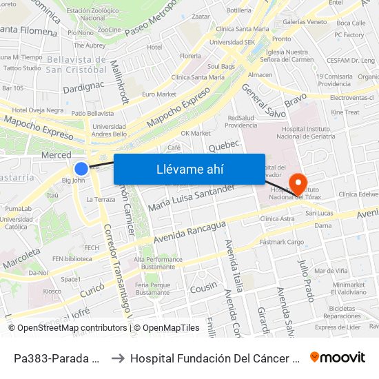 Pa383-Parada 5 / Plaza Italia to Hospital Fundación Del Cáncer Arturo López Pérez Falp map