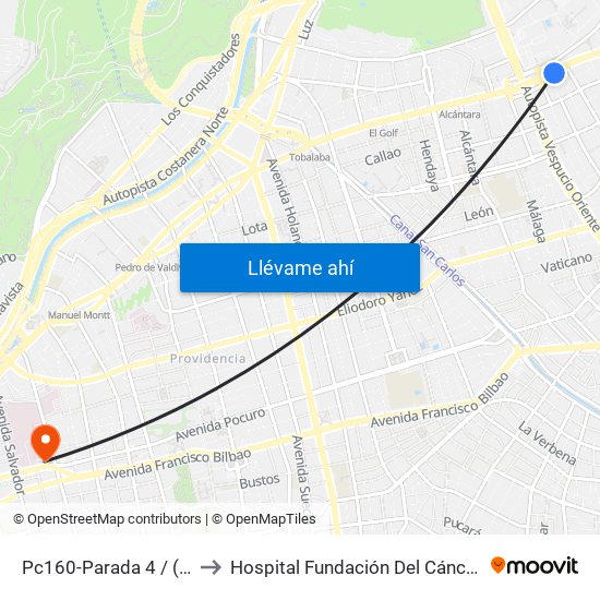 Pc160-Parada 4 / (M) Escuela Militar to Hospital Fundación Del Cáncer Arturo López Pérez Falp map