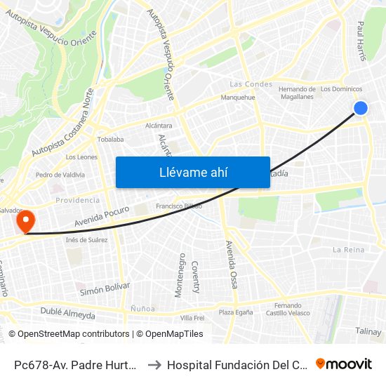 Pc678-Av. Padre Hurtado-Sur / Esq. Río Guadiana to Hospital Fundación Del Cáncer Arturo López Pérez Falp map