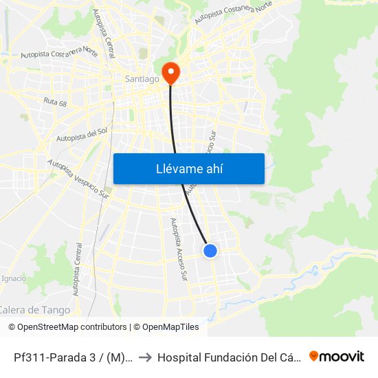 Pf311-Parada 3 / (M) Hospital Sótero Del Río to Hospital Fundación Del Cáncer Arturo López Pérez Falp map