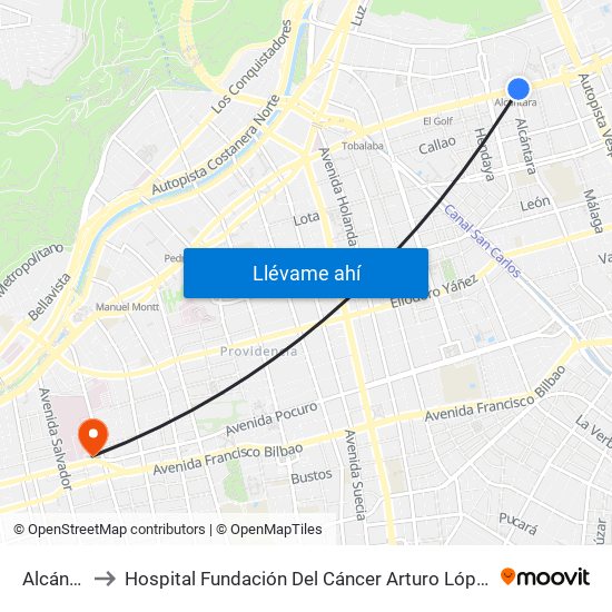 Alcántara to Hospital Fundación Del Cáncer Arturo López Pérez Falp map