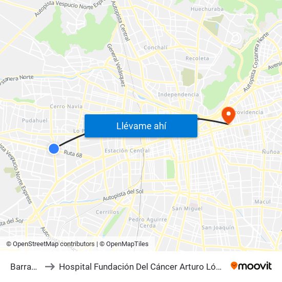 Barrancas to Hospital Fundación Del Cáncer Arturo López Pérez Falp map