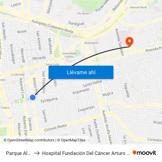 Parque Almagro to Hospital Fundación Del Cáncer Arturo López Pérez Falp map