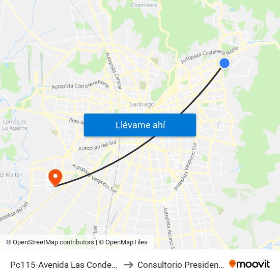 Pc115-Avenida Las Condes / Esq. Psje. Las Condes to Consultorio Presidenta Michelle Bachelet map