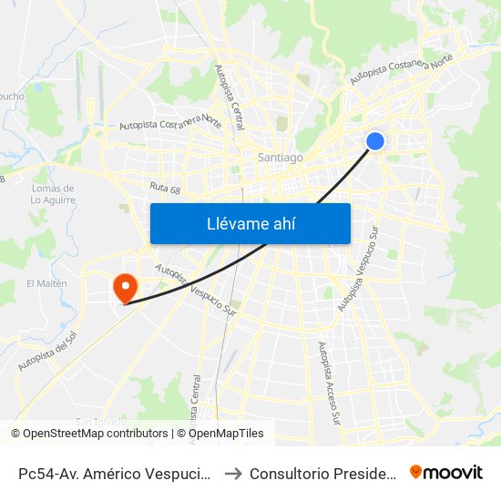 Pc54-Av. Américo Vespucio / Esq. Av. Cristóbal Colón to Consultorio Presidenta Michelle Bachelet map