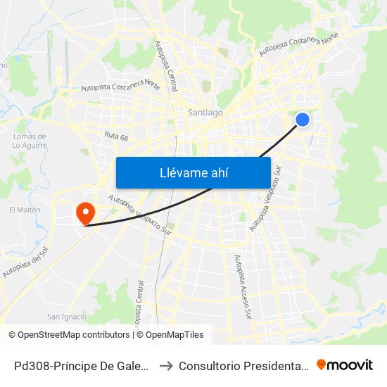 Pd308-Príncipe De Gales / Esq. S. Izquierdo to Consultorio Presidenta Michelle Bachelet map