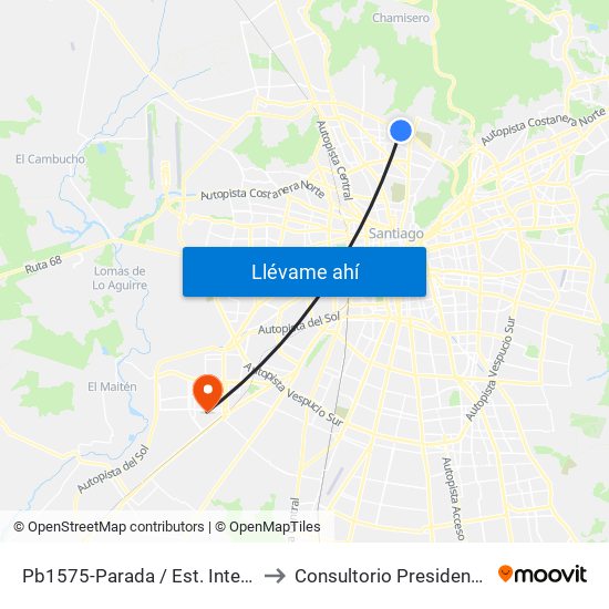 Pb1575-Parada / Est. Intermodal Vespucio Norte to Consultorio Presidenta Michelle Bachelet map