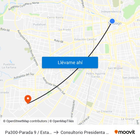 Pa300-Parada 9 / Estación Mapocho to Consultorio Presidenta Michelle Bachelet map
