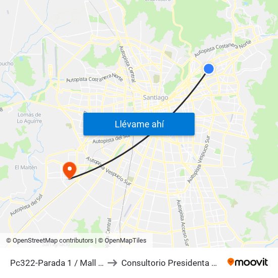 Pc322-Parada 1 / Mall Parque Arauco to Consultorio Presidenta Michelle Bachelet map