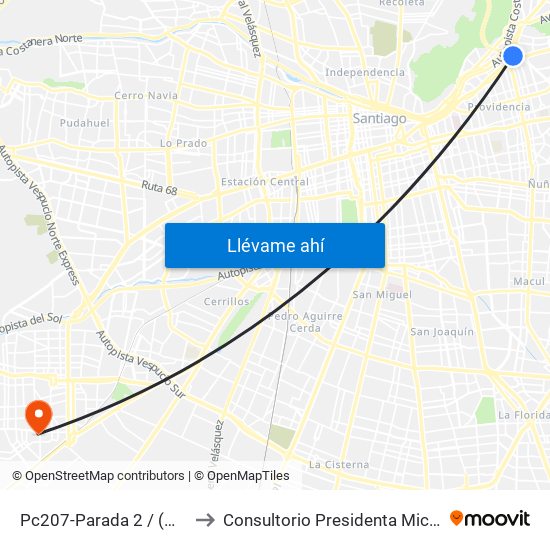 Pc207-Parada 2 / (M) Tobalaba to Consultorio Presidenta Michelle Bachelet map