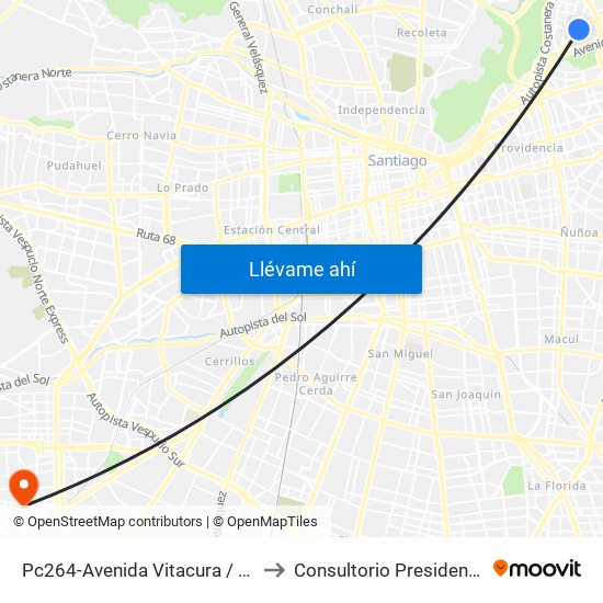 Pc264-Avenida Vitacura / Esq. Alonso De Córdova to Consultorio Presidenta Michelle Bachelet map