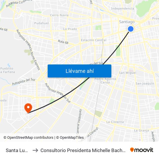 Santa Lucía to Consultorio Presidenta Michelle Bachelet map