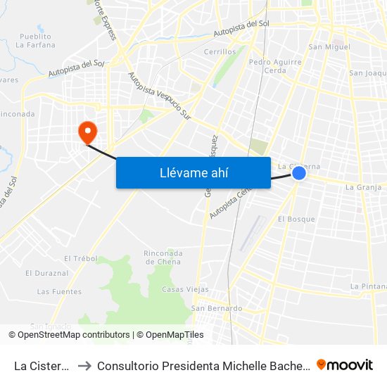 La Cisterna to Consultorio Presidenta Michelle Bachelet map