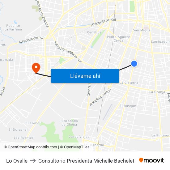 Lo Ovalle to Consultorio Presidenta Michelle Bachelet map