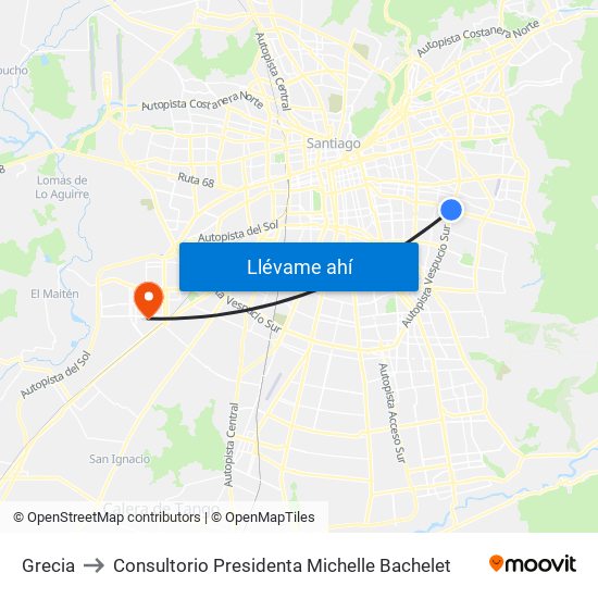 Grecia to Consultorio Presidenta Michelle Bachelet map
