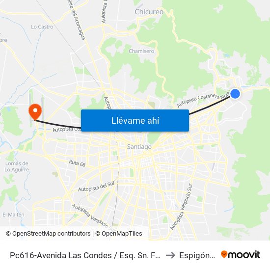 Pc616-Avenida Las Condes / Esq. Sn. Fco. De Asís to Espigón ""E"" map