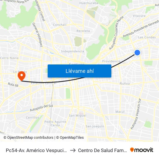 Pc54-Av. Américo Vespucio / Esq. Av. Cristóbal Colón to Centro De Salud Familiar Doctor Raul Yazigi map