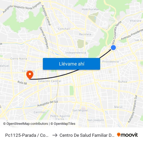 Pc1125-Parada / Costanera Center to Centro De Salud Familiar Doctor Raul Yazigi map