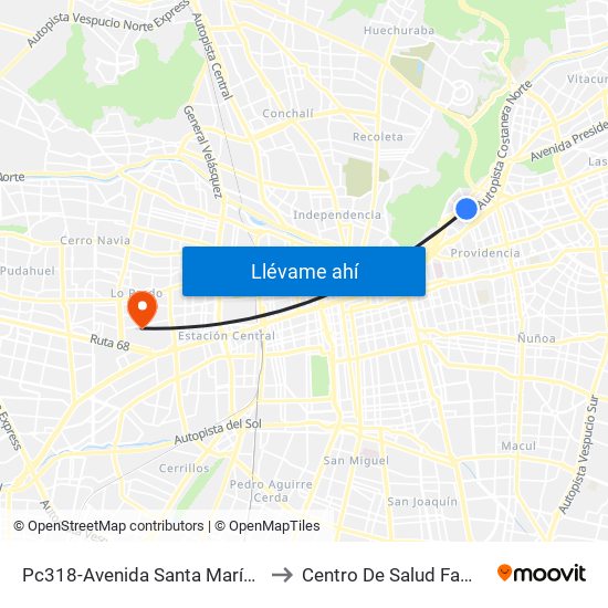 Pc318-Avenida Santa María / Esq. Av. Pedro De Valdivia to Centro De Salud Familiar Doctor Raul Yazigi map