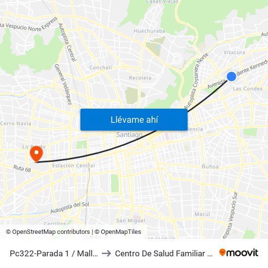 Pc322-Parada 1 / Mall Parque Arauco to Centro De Salud Familiar Doctor Raul Yazigi map