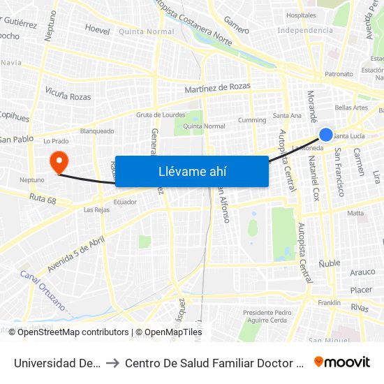 Universidad De Chile to Centro De Salud Familiar Doctor Raul Yazigi map