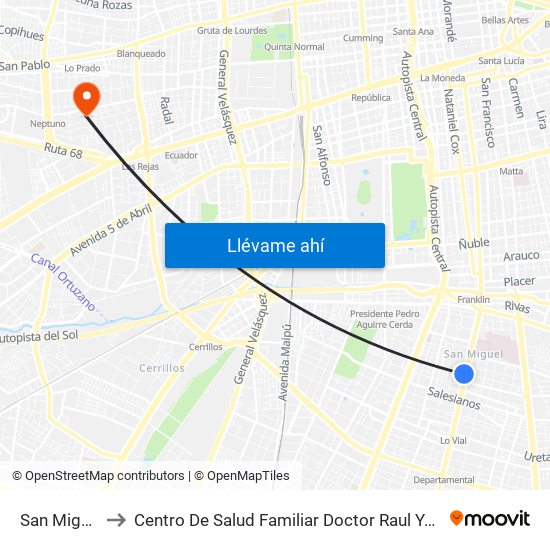 San Miguel to Centro De Salud Familiar Doctor Raul Yazigi map