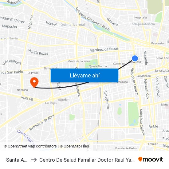 Santa Ana to Centro De Salud Familiar Doctor Raul Yazigi map