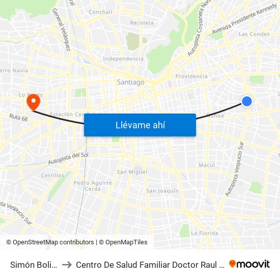 Simón Bolivar to Centro De Salud Familiar Doctor Raul Yazigi map