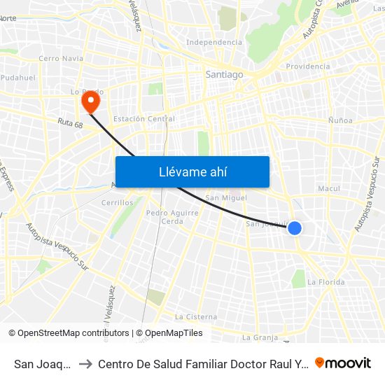 San Joaquín to Centro De Salud Familiar Doctor Raul Yazigi map