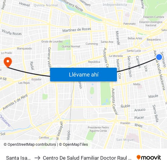 Santa Isabel to Centro De Salud Familiar Doctor Raul Yazigi map