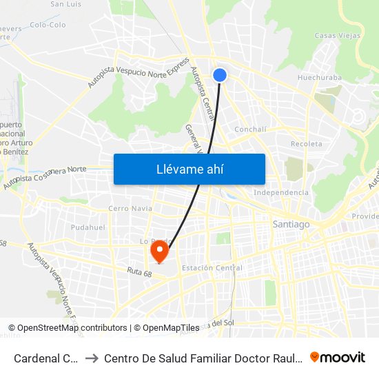 Cardenal Caro to Centro De Salud Familiar Doctor Raul Yazigi map