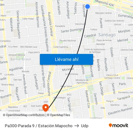 Pa300-Parada 9 / Estación Mapocho to Udp map