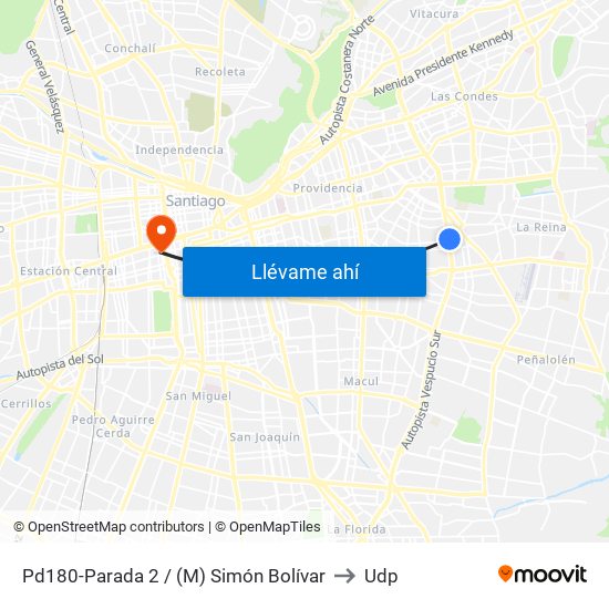 Pd180-Parada 2 / (M) Simón Bolívar to Udp map