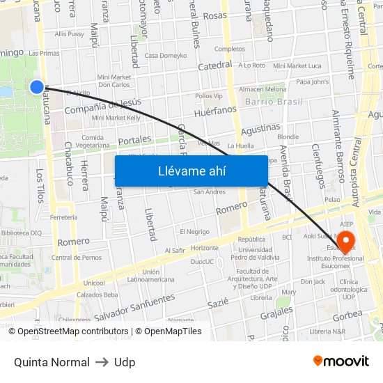 Quinta Normal to Udp map