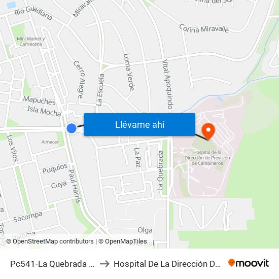 Pc541-La Quebrada / Esq. Av. Paul Harris to Hospital De La Dirección De Previsión De Carabineros map