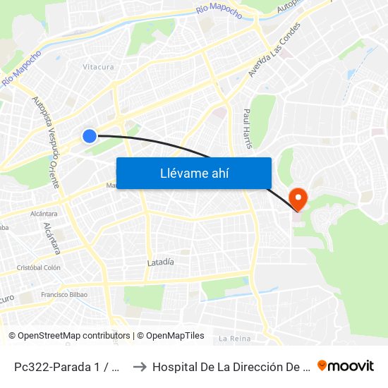 Pc322-Parada 1 / Mall Parque Arauco to Hospital De La Dirección De Previsión De Carabineros map