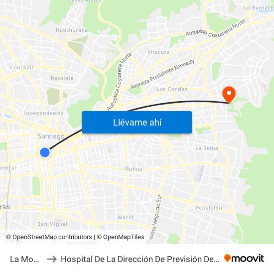 La Moneda to Hospital De La Dirección De Previsión De Carabineros map