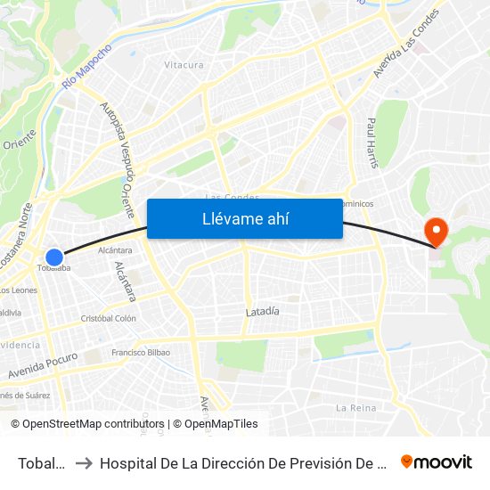 Tobalaba to Hospital De La Dirección De Previsión De Carabineros map