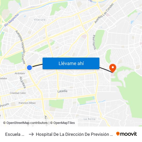 Escuela Militar to Hospital De La Dirección De Previsión De Carabineros map