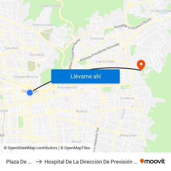 Plaza De Armas to Hospital De La Dirección De Previsión De Carabineros map