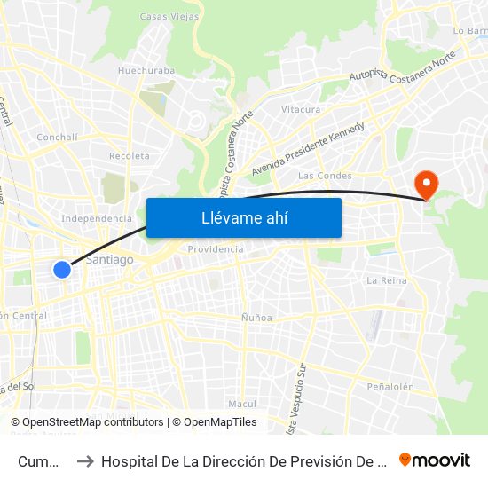 Cumming to Hospital De La Dirección De Previsión De Carabineros map