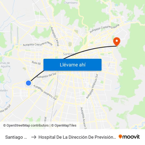 Santiago Bueras to Hospital De La Dirección De Previsión De Carabineros map