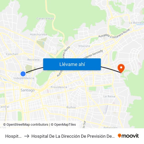 Hospitales to Hospital De La Dirección De Previsión De Carabineros map