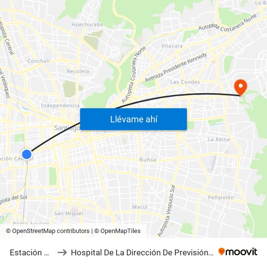 Estación Central to Hospital De La Dirección De Previsión De Carabineros map